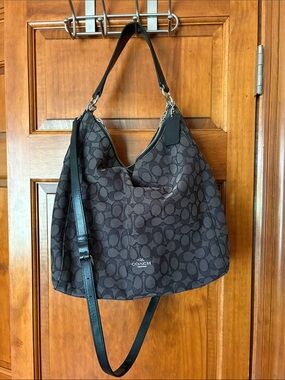 Coach Black Signature Canvas Shoulder Hobo